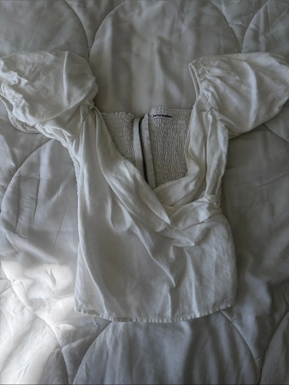 Reformation White Puff-Sleeve Wrap Top